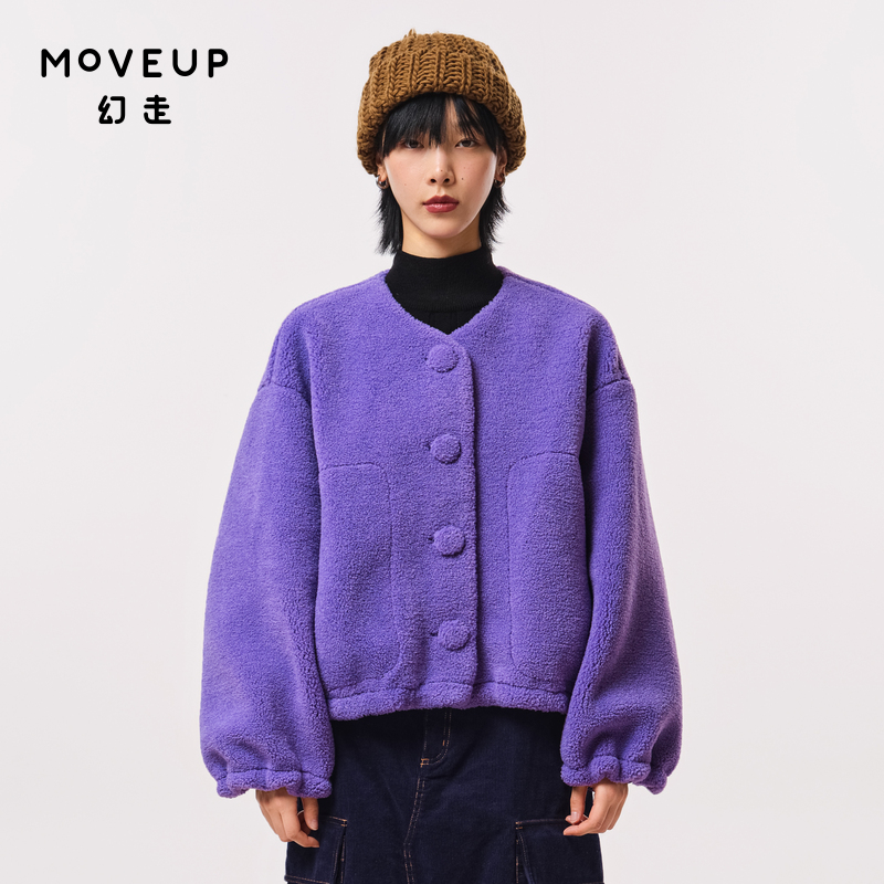 Moveup设计师短款毛绒秋季抽绳