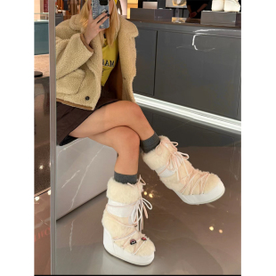 内增高防水防滑月亮靴 滑雪加厚保暖棉鞋 升级版 中筒雪地靴女冬季