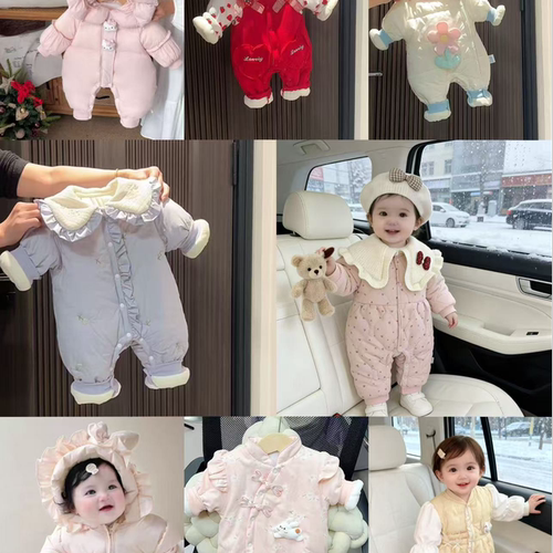 D401-D499秋冬装新款婴幼儿连体哈衣加绒加厚女宝宝棉服外出服