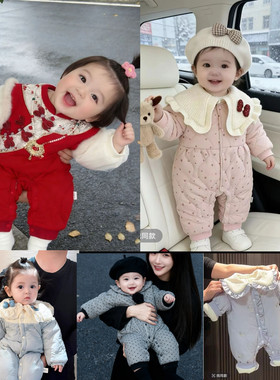 D425-469冬装连体衣婴儿衣服新生儿哈衣公主加绒加厚保暖冬季宝宝