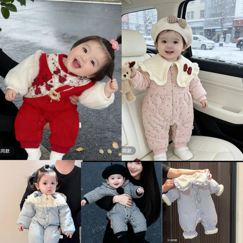 D425-469冬装连体衣婴儿衣服新生儿哈衣公主加绒加厚保暖冬季宝宝