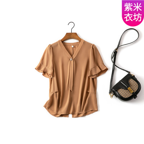 雪纺衫女上衣飘带短袖衬衫