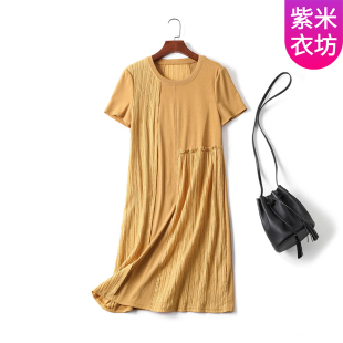紫米衣坊连衣裙女梨形身材微胖显瘦夏季 中年妈妈遮肚子休闲裙子
