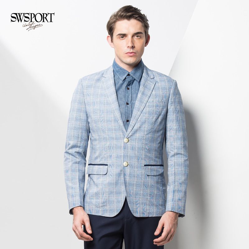 Swsport±¼ÀÇÎ÷·þÄÐÉÏÒÂпîÉÌÎñÐÝÏÐÁ½Á£µ¥ÅÅ¿ÛÎ÷×°ÇàÄê¸ñ×ÓÍâÒÂ