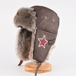 飞行员机车皮雷锋帽男冬季加厚保暖帽子东北骑车五星火车头护耳帽