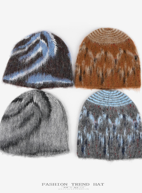 韩版拉绒仿羊毛混纺提花毛线帽女秋冬季保暖护耳包头针织帽冷帽子