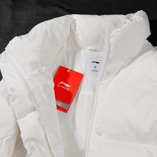 李宁羽绒服女款冬季保暖立领外套正品白色防风柔软舒适宽松面包服