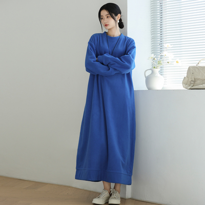 气质蓝加厚保暖袍子连衣裙秋冬