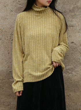 特！温柔黄色系磨毛针织上衣女秋冬款外穿打底毛衣宽松显瘦女原创