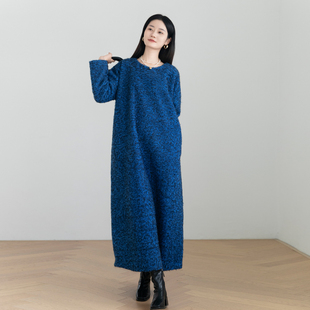 极简加厚保暖羊毛圈圈袍子连衣裙原创欧美范儿宽松显瘦长裙外套冬