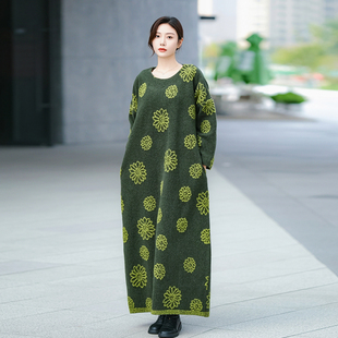 特 加厚高级文艺范儿 超艺术高档立体提花羊毛羊绒袍子连衣裙冬款