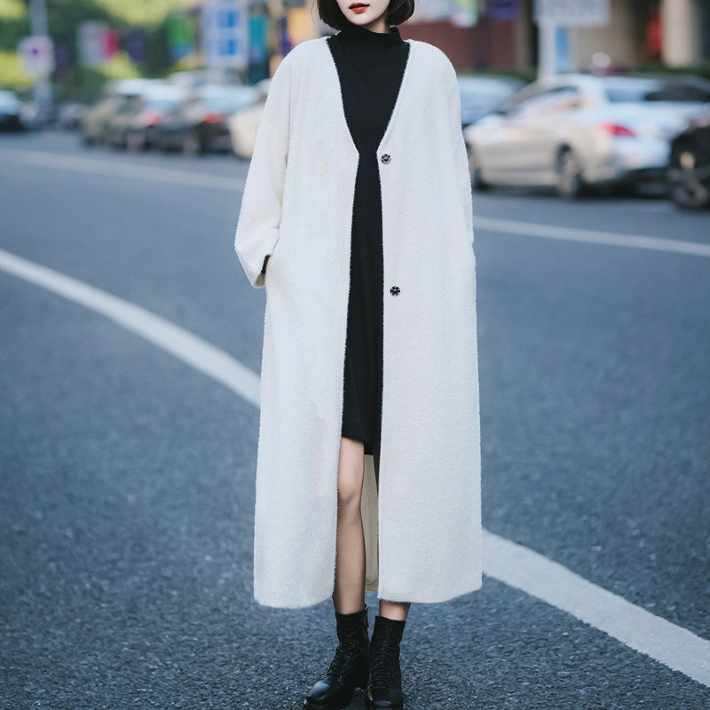 欧美街拍范儿大牌走秀白色开衫外套早春原创设计气质大衣女