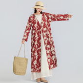 女文艺复古风衣外套 抽象画国风宽松棉提花开衫 原创 早春小众新款