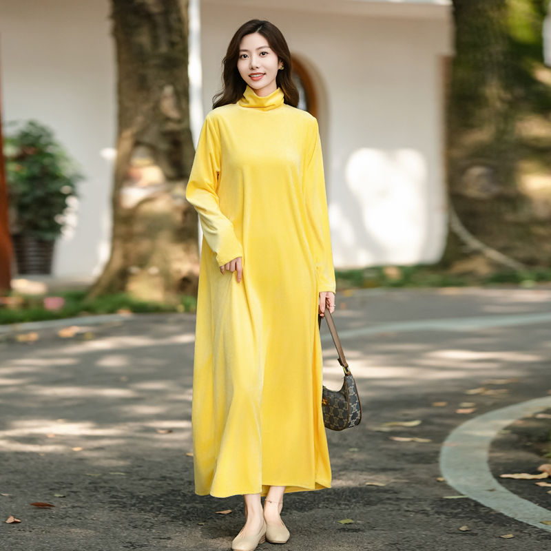 原创高领打底连衣裙纯色显高显瘦