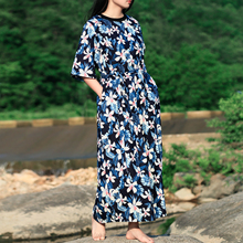 日系风复古文艺碎花棉麻大袍子连衣裙原创设计夏款超宽松显瘦长裙