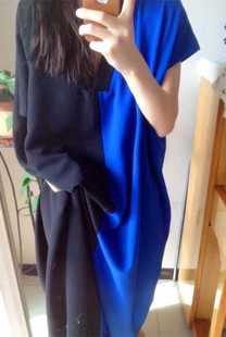 连衣裙长裙 超宽松显瘦夏短袖 棒 欧美街头腔调风拼接原创设计袍子