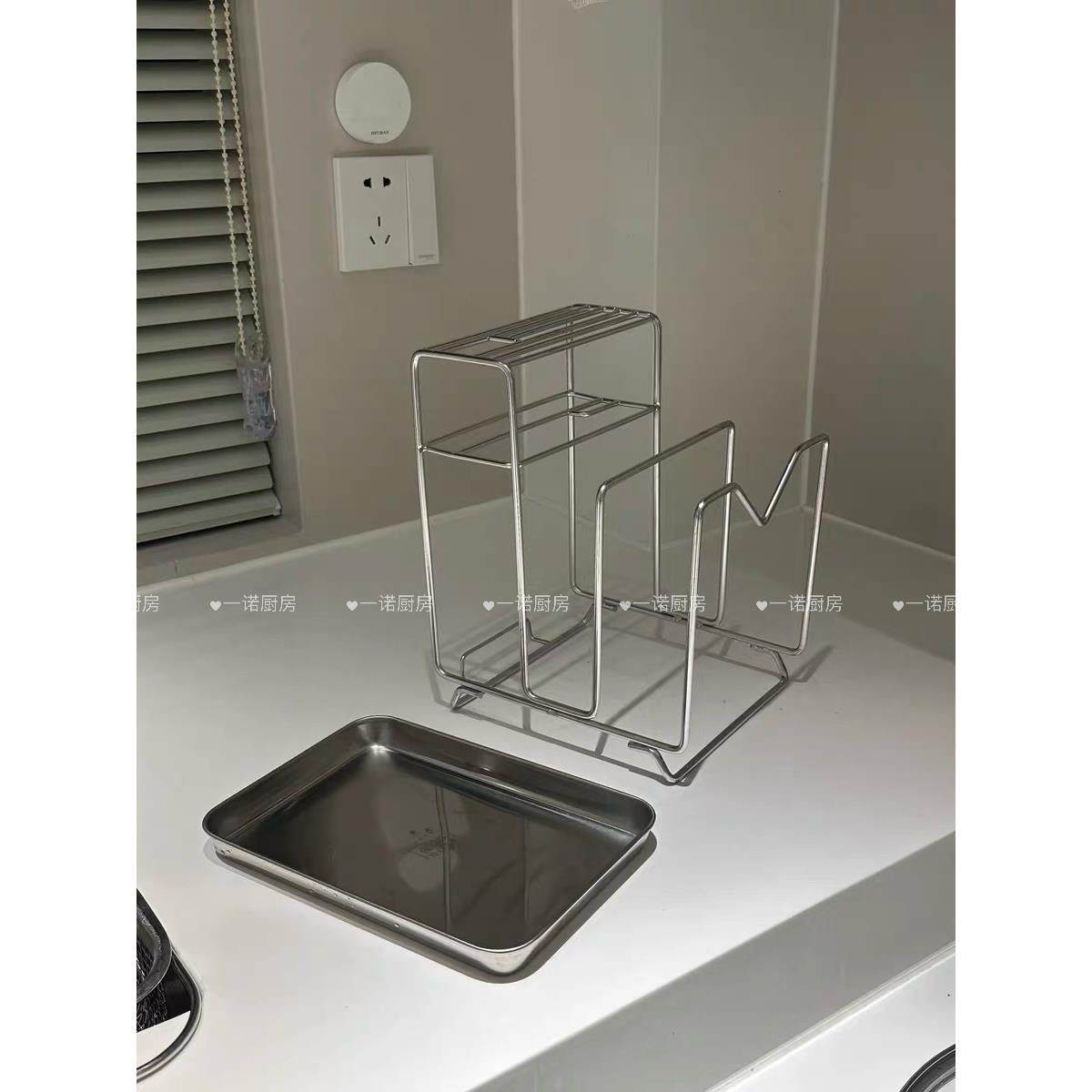 厨房304不锈钢刀架菜板架厨具收纳架带接水盘多功能置物架沥