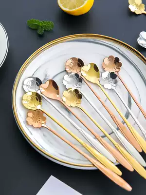 Kawashimaya creative cute cherry blossom spoon petal coffee spoon Long handle mixing spoon Korean dessert stainless steel small spoon