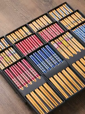Kajima House Japanese bamboo chopsticks wooden chopsticks household set 5 pairs of natural solid wood high-grade gift box moisture-proof export Japan