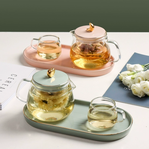 Стеклянный заварочный чайник, милый фруктовый чай в форме цветка, чайный сервиз, комплект
