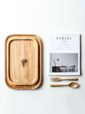 Kawashimaya Japanese rubber wood tea tray tray Solid wood rectangular household cup Water cup Teacup Fruit plate