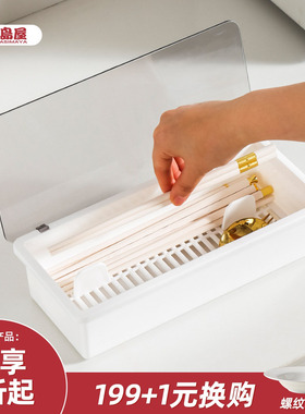 川岛屋筷子收纳盒家用高档新款沥水置物架带盖餐具刀叉勺子筷子盒
