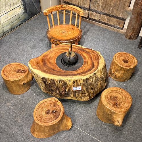 围炉煮茶桌实木烧烤火锅桌火炉台