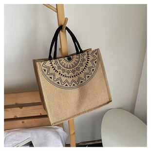 2026新款麻布手提包包大容量时尚亚麻托特手提袋简约通勤