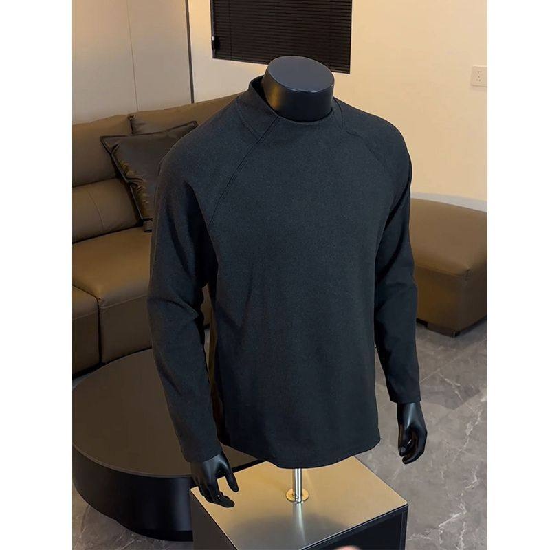 美式德绒半高领打底衫男款秋冬健身运动长袖内搭纯色简约男士t恤
