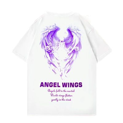 2025夏季轻奢温变天使之翼纯棉宽松圆领短袖t恤男女情侣装半袖
