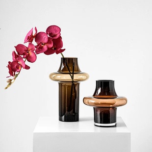 高级感中古艺术玻璃花瓶插花水养摆件客厅鲜花手工家居装饰花器