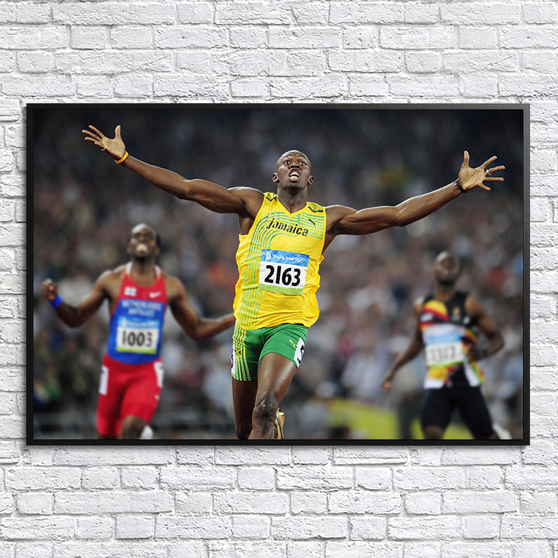 博尔特海报百米飞人跑步体育田径运动员励志简约高端相框装饰贴画