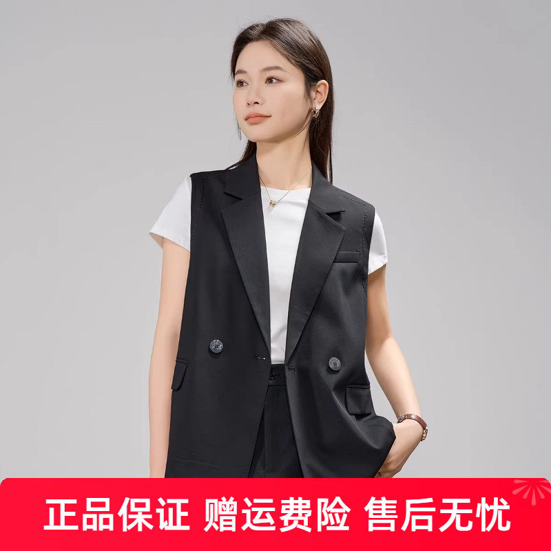 娅丽达通勤职场风黑色西装马甲女春秋新款高级感坎肩无袖马夹外套