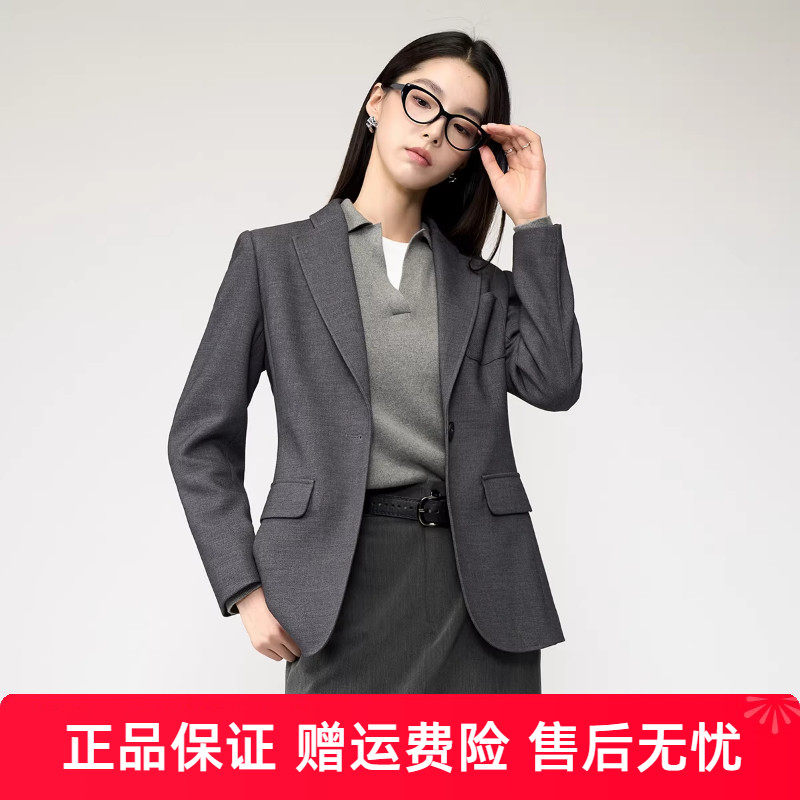 娅丽达高级感通勤羊毛西装外套女2025秋冬新款上衣收腰灰色西服