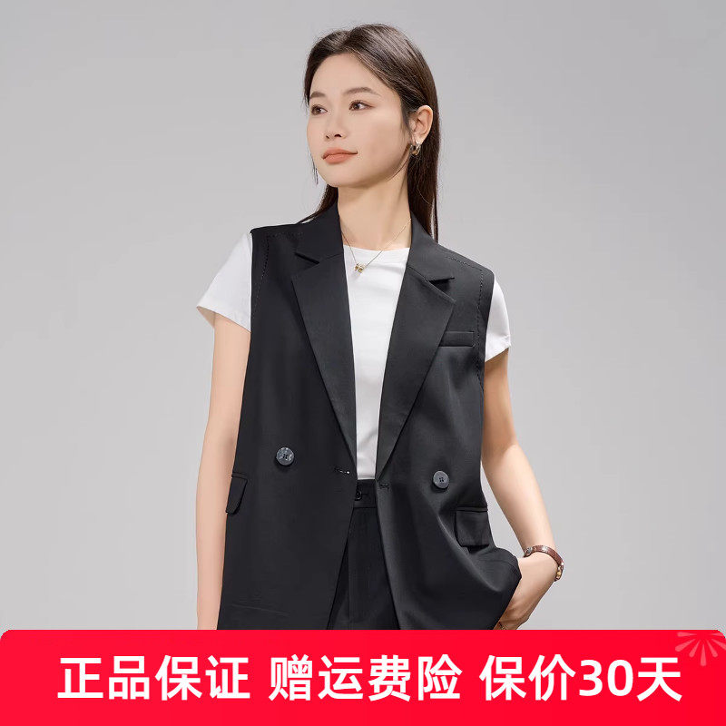 娅丽达通勤职场风黑色西装马甲女春秋新款高级感坎肩无袖马夹外套
