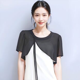 小披肩女外套夏季配裙子薄款2026新款时尚雪纺短款法式吊带裙罩衫