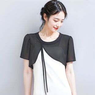小披肩女外套夏季配裙子薄款2026新款时尚雪纺短款法式吊带裙罩衫
