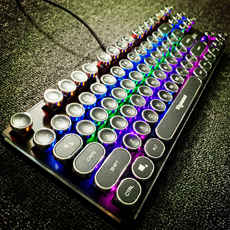 Tigsword凯华青轴蒸汽朋克87键铝合金机械键盘圆点型办公打字游戏