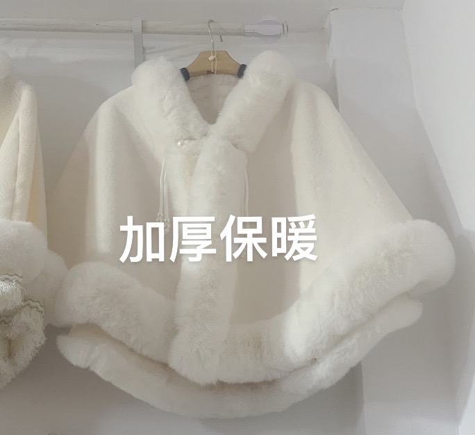 洛丽塔绒披肩冬季结婚斗篷外搭配旗袍婚礼服Lolita 毛茸茸领白色
