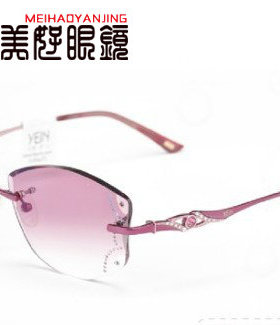 墨镜韩国无框切边镶钻太阳眼镜