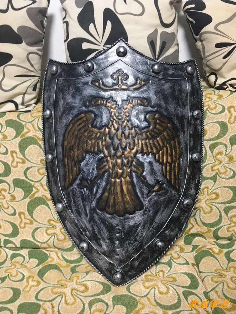 中世纪欧洲罗马盾牌摆件复古金属铁盾骑士剑希腊法国KTV装饰道具