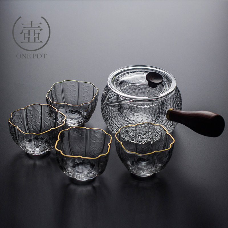 日式侧把玻璃泡茶壶锤纹功夫茶具