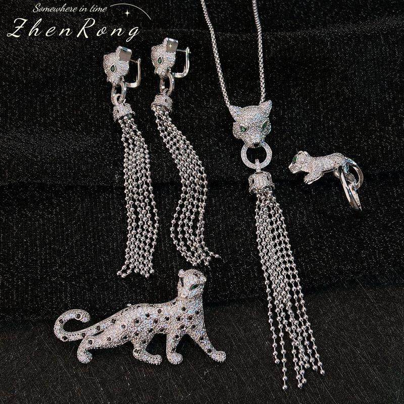 HTZS跨境Young经典豹子头满钻耳环吊坠个性戒指圆珠项链豹头饰品