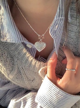 新款泰国小众个性蕾丝镂空花纹桃心锁骨链立体爱心竹节项链轻奢