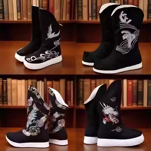 古装汉服龙纹靴子古代皇帝龙靴戏靴古绣花靴男鞋增高皂靴新款古风