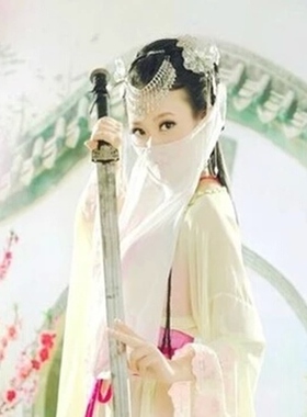 女新款面纱古代蒙面清新古装美女面纱雪纺纱巾白色粉红色头巾盖头