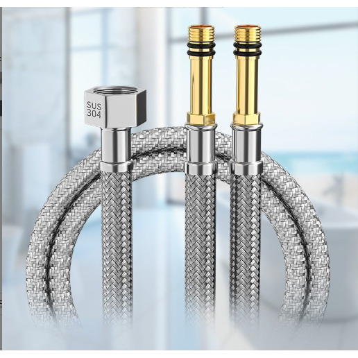 水龙头冷热进水软管加长304不锈钢编织上水管尖头面盆洗脸盆配件