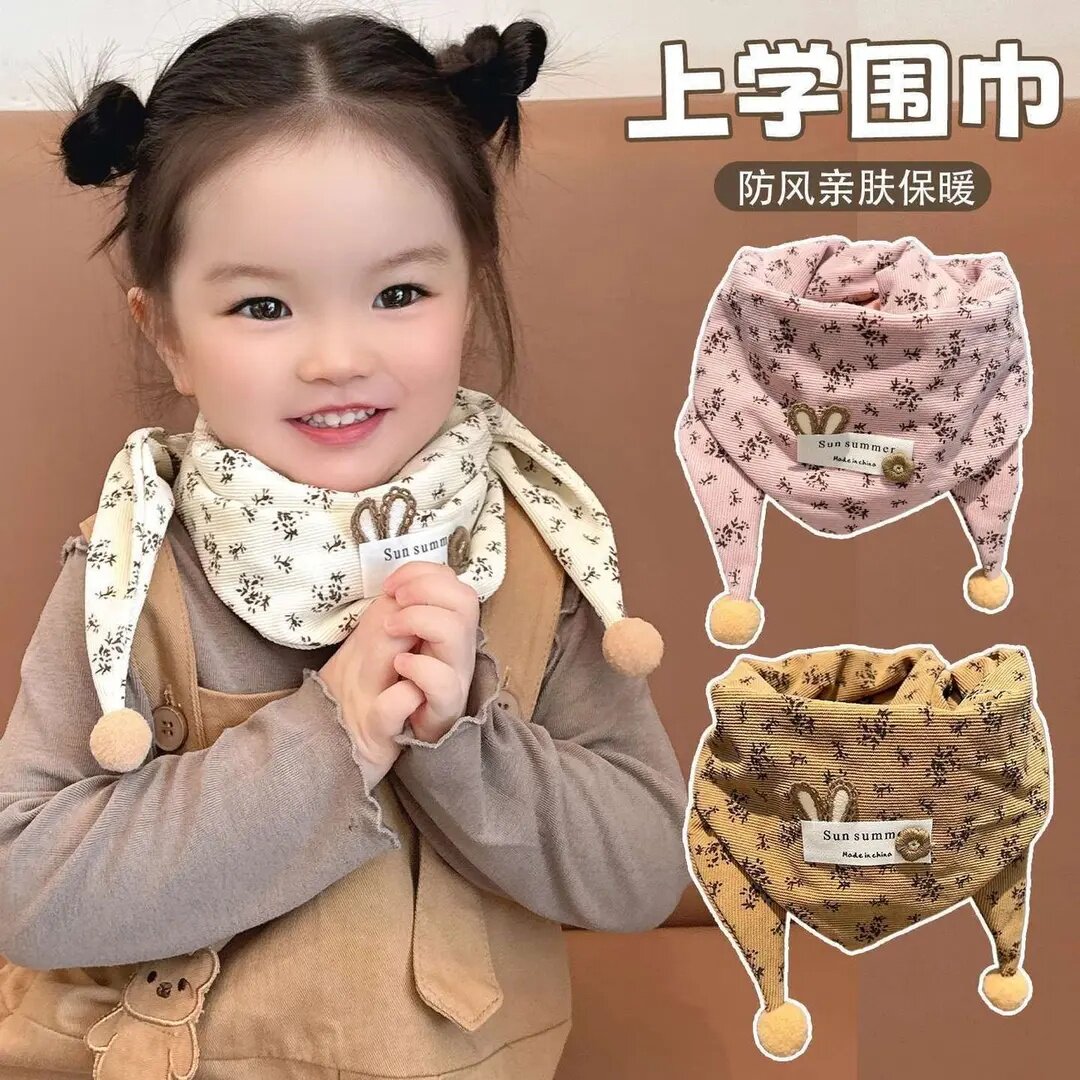 儿童围巾2027新款秋冬防风保暖三角巾男女童宝宝可爱小兔围脖披肩