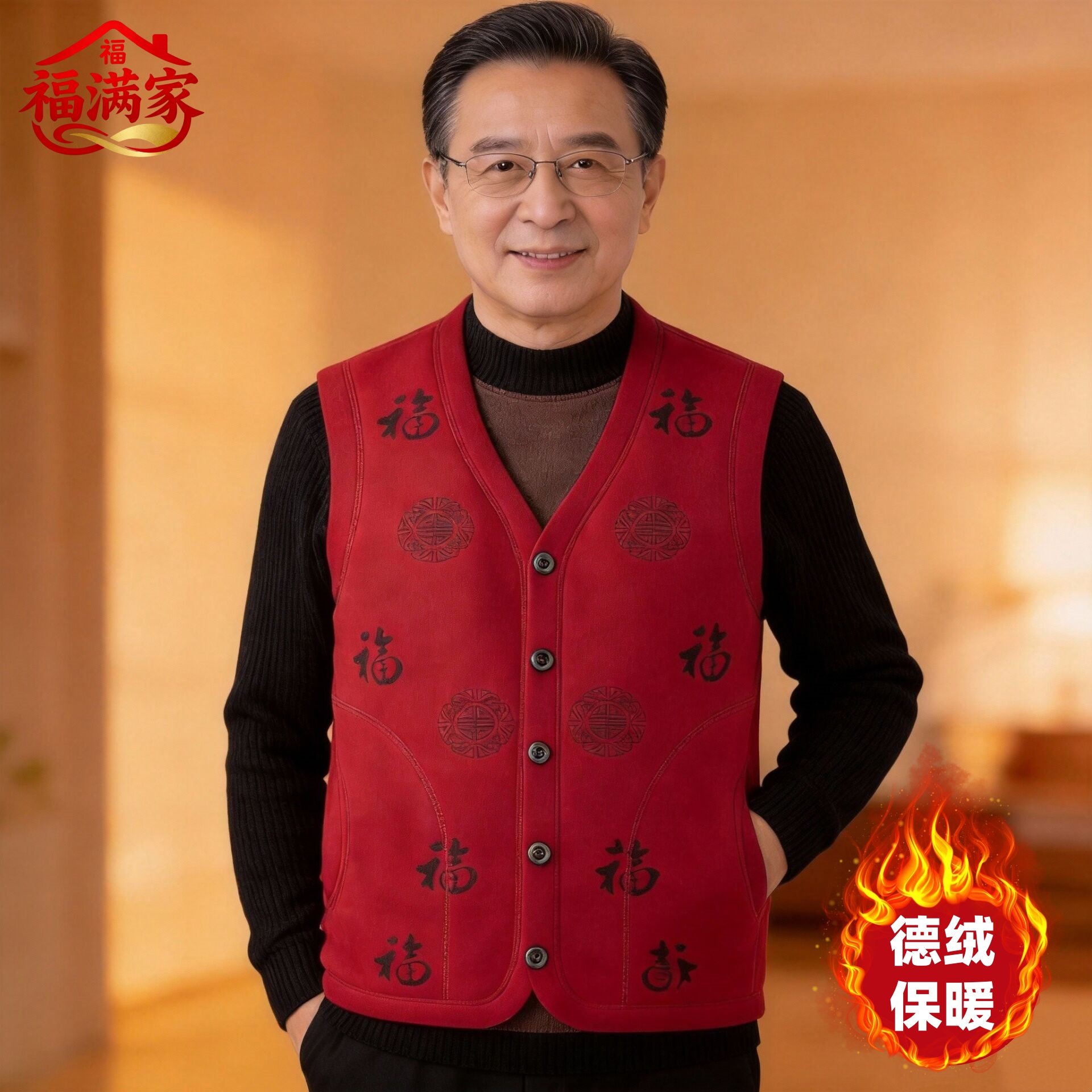 中老年春秋福字马甲男冬季保暖加绒爷爷奶奶爸爸妈妈喜庆背心坎肩,男装,中老年上装,淘宝优惠券,粉丝福利购,淘宝优惠卷