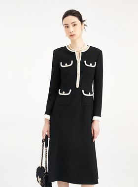 珂莱商场同款25冬新款气质千金风显瘦收腰长袖连衣裙女 KF12720W0